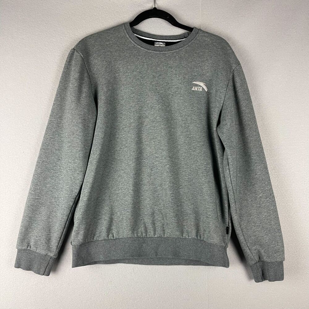 Anta Sweatshirt Womens Large Gray Velour Lined Logo Athletic Casual Pullover